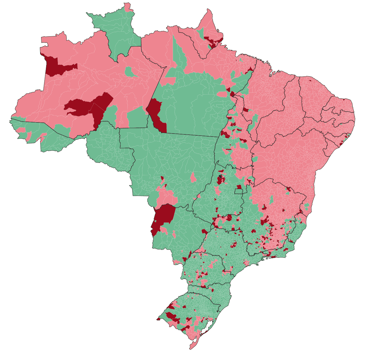 Mapa de Brasil por municipio: quién ganó en cada vuelta